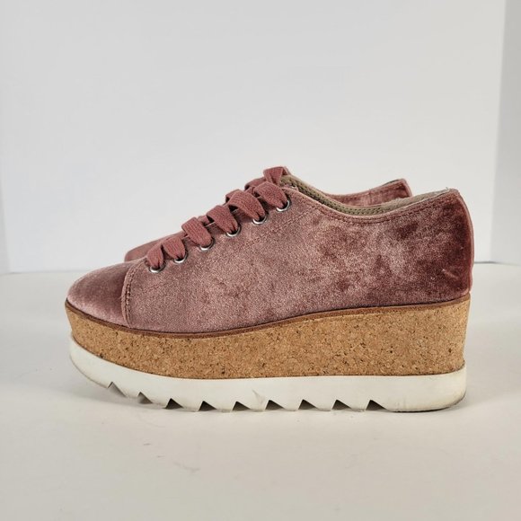 STEVE MADDEN Pink KORRIE Velour Cork Chunky Heel Lace Up Shoes Women Size 5.5 - Picture 3 of 11